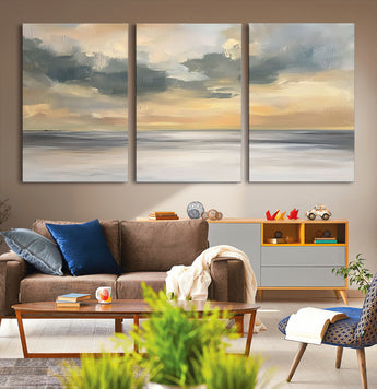 45544-MGV-CV-36X24-Ocean Sunset Wall Art – Serene Seascape Canvas Print with Golden Sky and Calm Water, Coastal Beach Artwork for Living Room,