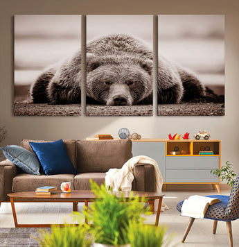 20611-MGV-CV-36X24-Grizzly Bear Wall Art – Majestic Wildlife Sepia Canvas Print, Rustic Nature Animal Artwork for Cabin, Lodge, Living Room, Bedroom,
