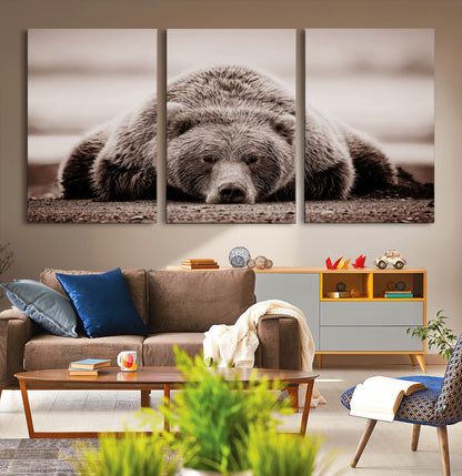 20611-MGV-CV-36X24-Grizzly Bear Wall Art – Majestic Wildlife Sepia Canvas Print, Rustic Nature Animal Artwork for Cabin, Lodge, Living Room, Bedroom,