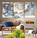 51497-MGV-CV-36X24-Abstract Blue and Gold Wall Art – Modern Fluid Ink Style Canvas Print, Elegant Contemporary Decor for Living Room, Office