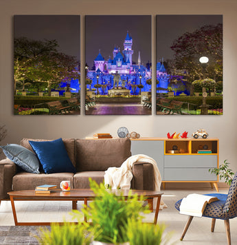 63560-MGV-CV-36X24-Fairy Tale Castle Wall Art – Magical Night Scene Canvas Print with Lights and Gardens, Fantasy Architecture Artwork for Living