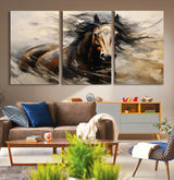 53001-MGV-CV-60X30-3P-Wild Horse Wall Art – Majestic Stallion Canvas Print with Flowing Mane, Rustic Western Style Painting for Living Room, Office or