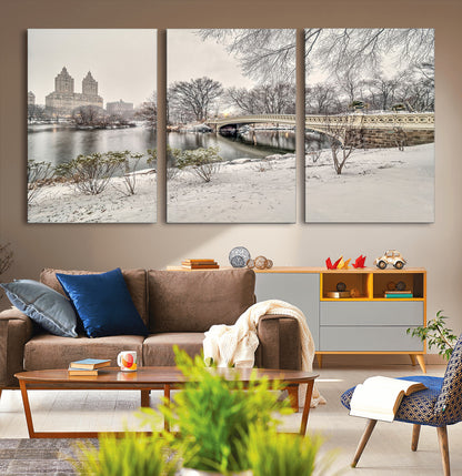 60292-MGV-CV-36X24-Central Park Winter Wall Art – Snowy Bow Bridge Canvas Print, Scenic New York City Landscape Photography for Living Room, Bedroom