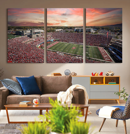 51135-MGV-CV-36X24-Indiana Hoosiers Stadium Wall Art – Panoramic Football Canvas Print with Game Day Crowd and Sunset Sky, Sports Artwork for Man