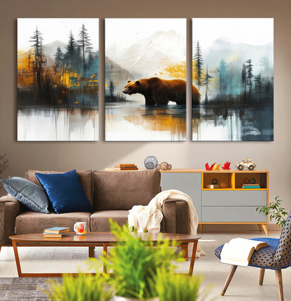 50308-MGV-CV-36X24-Bear Wilderness Wall Art – Mountain Forest Canvas Print, Rustic Cabin Decor with Wildlife Landscape, Nature Artwork for Lodge,
