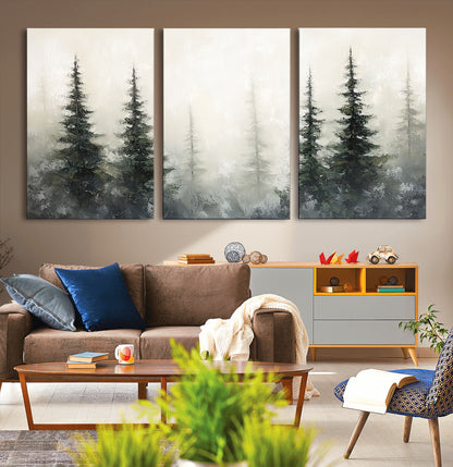 33241-MGV-CV-36X24-Misty Forest Wall Art Canvas Print, Framed Foggy Pines Art Picture Print, Forest Haze Perfect Rustic Minimalist Decor Artwork