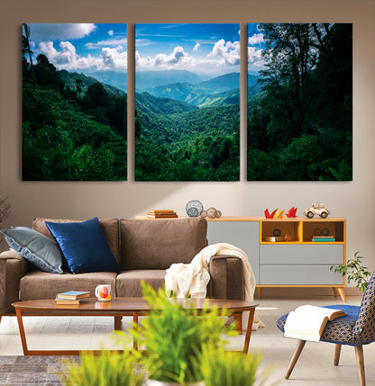 74439378-MGV-CV-36X24-Tropical Jungle Wall Art Canvas Print, Framed Lush Valley Art Picture Print, Forest Mountains Perfect Tropical Wilderness Decor