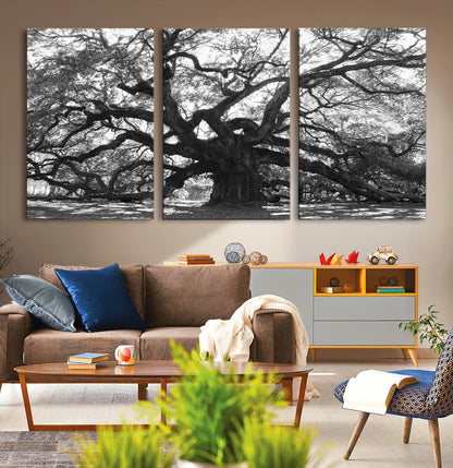 81655611-MGV-CV-36X24-Ancient Oak Wall Art Canvas Print, Framed Twisted Branches Art Picture Print, Gnarled Tree Perfect Moody Nature Decor Artwork