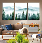 16716676-MGV-CV-36X24-Pine Forest Wall Art Canvas Print, Framed Misty Mountains Art Picture Print, Foggy Trees Perfect Moody Forest Decor Artwork