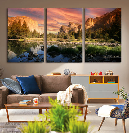 31199457-MGV-CV-36X24-Yosemite Valley Wall Art Canvas Print, Framed El Capitan Art Picture Print, Sunset Sky Perfect Vibrant Western Decor Artwork