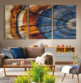 96890915-MGV-CV-36X24-Abstract Tree Ring Wall Art – Rustic Nature Canvas Print with Wood Grain Texture, Modern Earth Tone Artwork for Office, Living