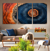 72209152-MGV-CV-36X24-Abstract Tree Ring Wall Art – Vibrant Blue Orange Wood Grain Canvas Print, Rustic Modern Nature Artwork for Living Room, Office,