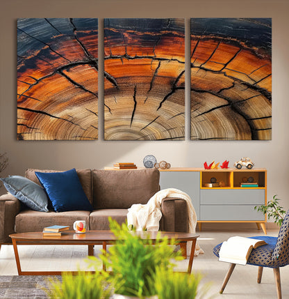 65909987-MGV-CV-36X24-Rustic Tree Ring Wall Art – Nature Inspired Wooden Texture Canvas Print, Modern Abstract Artwork for Living Room, Bedroom, Office