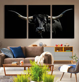 37531960-MGV-CV-36X24-Black Longhorn Bull Wall Art – Dramatic Western Cattle Canvas Print, Rustic Farmhouse Animal Artwork for Living Room, Bedroom,