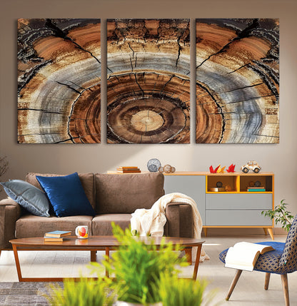 15184146-MGV-CV-36X24-Tree Rings Wall Art Canvas Print, Framed Wood Texture Art Picture Print, Rustic Pattern Perfect Rustic Organic Decor Artwork