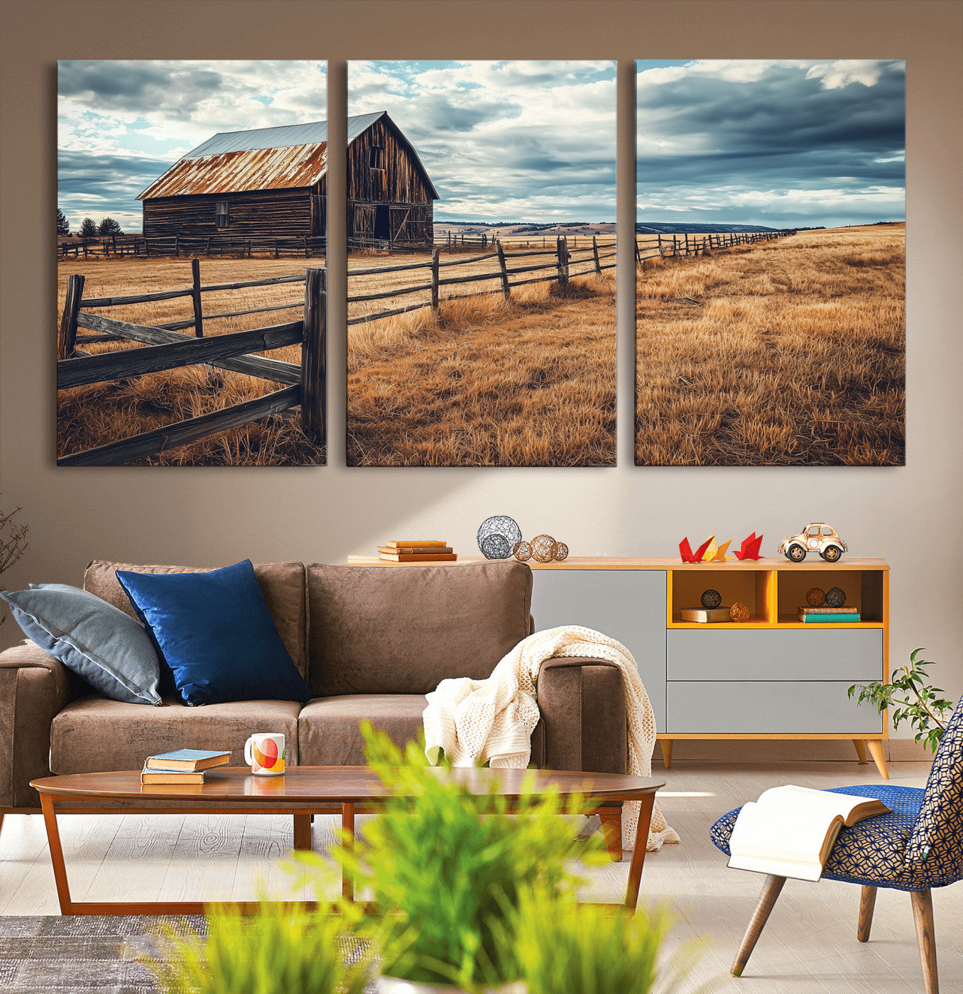 69356982-MGV-CV-36X24-Old Barn Wall Art Canvas Print, Framed Rustic Fence Art Picture Print, Wooden Farmhouse Perfect Rustic Farmhouse Decor Artwork