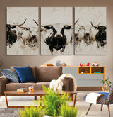 12027562-MGV-CV-36X24-Longhorn Cattle Wall Art Canvas Print, Framed Bison Herd Art Picture Print, Cattle Group Perfect Rustic Farmhouse Decor Artwork
