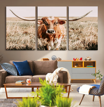 54986862-MGV-CV-36X24-Majestic Longhorn Wall Art – Canvas Print of Graceful Strength & Bold Spirit, Wild Plains Beauty Nature Inspired Rustic Decor for