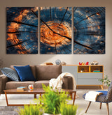 81894502-MGV-CV-36X24-Burnt Wood Wall Art Canvas Print, Framed Aged Timber Art Picture Print, Rustic Tree Slice Perfect Rustic Decor Artwork for Home,