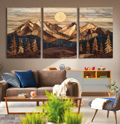 39116082-MGV-CV-36X24-Wood Mountain Landscape Wall Art Canvas Print, Framed Sunset Hills Art Picture Print, Abstract Nature Perfect Boho Decor Artwork