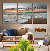 40632752-MGV-CV-36X24-Ocean Sunset Wall Art Canvas Print, Framed Beach Waves Art Picture Print, Coastal Scene Perfect Coastal Decor Artwork