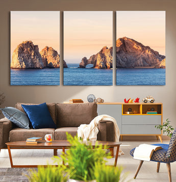 72996116-MGV-CV-36X24-El Arco Wall Art Canvas Print, Framed Cabo Rocks Art Picture Print, Ocean Arch Perfect Golden Coastal Landmark Decor Artwork