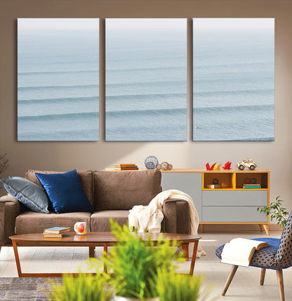 47814787-MGV-CV-36X24-Ocean Waves Wall Art Canvas Print, Framed Solo Surfer Art Picture Print, Wave Lines Perfect Minimalist Ocean Decor Artwork