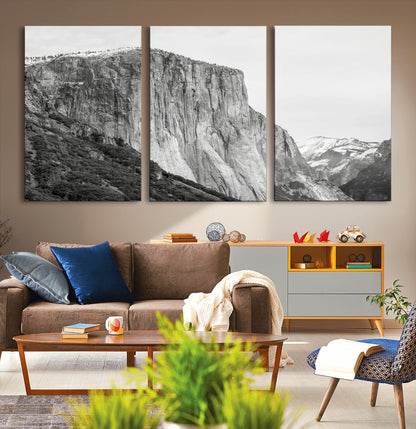 39393420-MGV-CV-36X24-El Capitan Wall Art Canvas Print, Framed Yosemite Cliff Art Picture Print, Monochrome Mountain Perfect Monochrome Sierra Decor