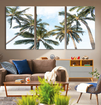 87247012-MGV-CV-36X24-Skyward Palm Trees Wall Art Canvas Print, Framed Tropical Sky Art Picture Print, Coconut Palm Perfect Tropical Skyview Decor
