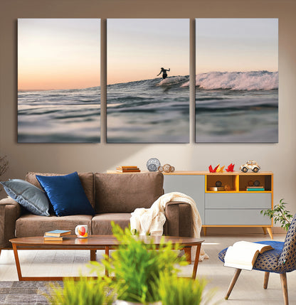 58502923-MGV-CV-36X24-Wave Rider Wall Art Canvas Print, Framed Ocean Wave Art Picture Print, Riding Surf Perfect Sunset Surf Decor Artwork