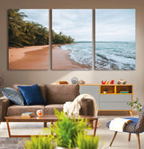 88125882-MGV-CV-36X24-Tropical Shoreline Wall Art Canvas Print, Framed Palm Trees Art Picture Print, Tropical Ocean Perfect Tropical Coastal Decor