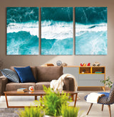 23828594-MGV-CV-36X24-Aerial Waves Wall Art Canvas Print, Framed Ocean Break Art Picture Print, Sea Foam Perfect Tropical Coastal Decor Artwork