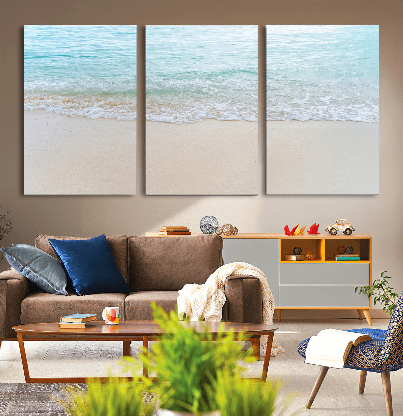 77194056-MGV-CV-36X24-Soft Shoreline Wall Art Canvas Print, Framed Gentle Waves Art Picture Print, Clear Water Perfect Minimalist Coastal Decor Artwork