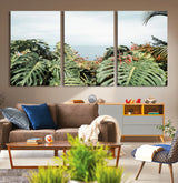 45700479-MGV-CV-36X24-Monstera Leaves Wall Art Canvas Print, Framed Tropical Ocean Art Picture Print, Tropical Foliage Perfect Tropical Coastal Jungle