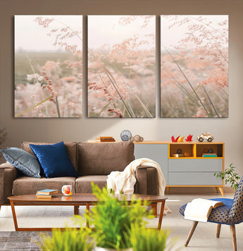 79164340-MGV-CV-36X24-Pastel Grasses Wall Art Canvas Print, Framed Soft Meadow Art Picture Print, Field in Breeze Perfect Pastel Minimal Decor Artwork