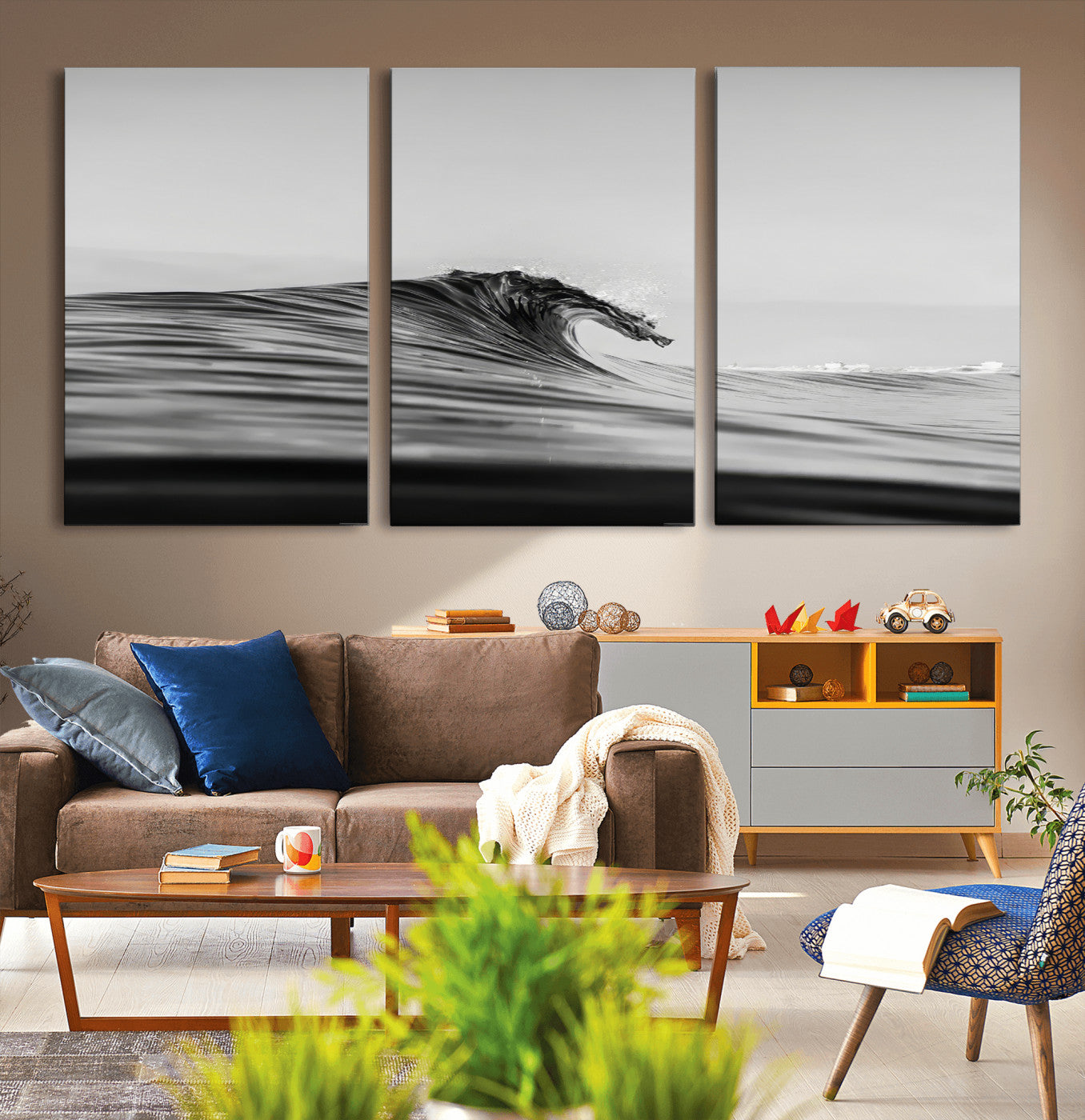 24029476-MGV-CV-36X24-Black Wave Wall Art Canvas Print, Framed Abstract Surf Art Picture Print, Minimalist Ocean Perfect Minimalist Coastal Decor
