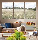 43258946-MGV-CV-36X24-Daisy Field Wall Art Canvas Print, Framed Pastel Flower Art Picture Print, Meadow Bloom Perfect Scandinavian Minimalist Decor