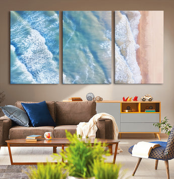 17641845-MGV-CV-36X24-Aerial Ocean Wall Art Canvas Print, Framed Blue Waves Art Picture Print, Sandy Shoreline Perfect Modern Coastal Decor Artwork