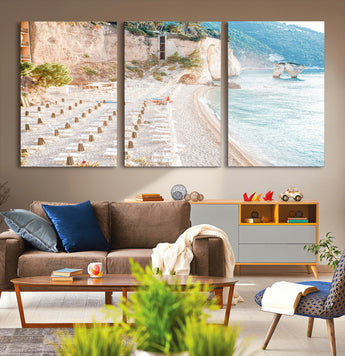 84816639-MGV-CV-36X24-Mediterranean Beach Wall Art Canvas Print, Framed Airy Coastal Art Picture Print, Summer Shore Perfect Coastal Retreat Decor