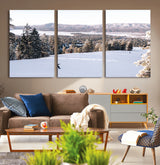 79857868-MGV-CV-36X24-Snowy Mountain Wall Art Canvas Print, Framed Ski Slope Art Picture Print, Winter Forest Perfect Modern Rustic Decor Artwork