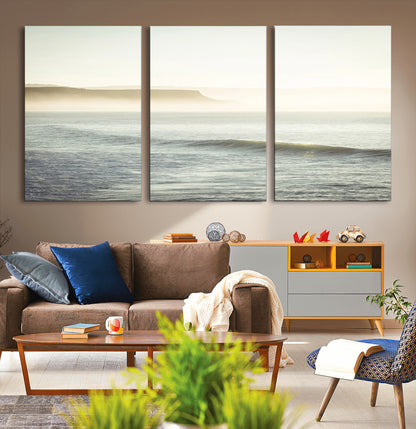 39310633-MGV-CV-36X24-Coastal Cliffs Wall Art Canvas Print, Framed Misty Ocean Art Picture Print, Morning Light Perfect Minimalistic Coastal Decor