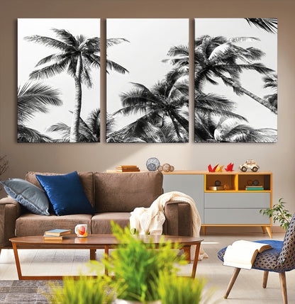 46641801-MGV-CV-36X24-Palm Tree Wall Art Canvas Print, Framed Black White Tropics Art Picture Print, Monochrome Palms Perfect Modern Tropical Minimalist