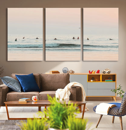 98888919-MGV-CV-36X24-Pastel Ocean Wall Art Canvas Print, Framed Soft Sunset Swimming Art Picture Print, Calm Sea Horizon Perfect Soft Coastal