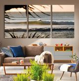 24896468-MGV-CV-36X24-Sunset Surf Wall Art Canvas Print, Framed Golden Waves Art Picture Print, Tropical Ocean Perfect Tropical Boho Decor Artwork