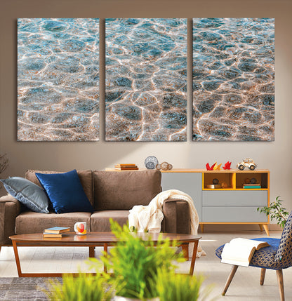 26580287-MGV-CV-36X24-Clear Water Wall Art Canvas Print, Framed Sunlit Ripples Art Picture Print, Ocean Texture Perfect Modern Coastal Decor Artwork