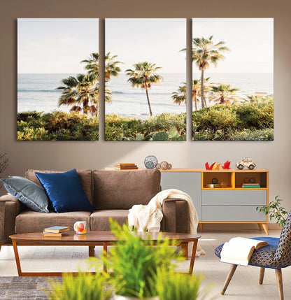 94707294-MGV-CV-36X24-California Coast Wall Art Canvas Print, Framed Palm Trees Art Picture Print, Coastal Landscape Perfect Coastal Minimalist Decor
