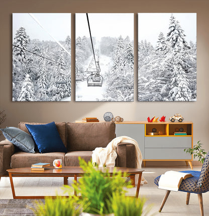 44705668-MGV-CV-36X24-Winter Forest Wall Art Canvas Print, Framed Snowy Forest Art Picture Print, Ski Lift Perfect Scandinavian Decor Artwork