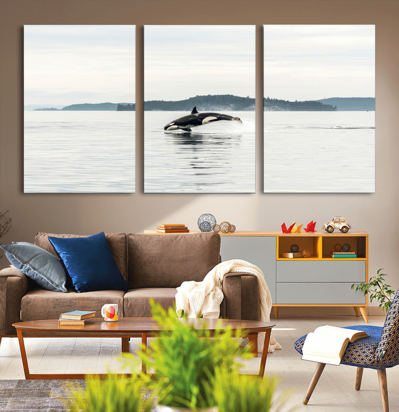 10157174-MGV-CV-36X24-Orca Whale Wall Art Canvas Print, Framed Black White Whale Art Picture Print, Minimalist Ocean Perfect Coastal Minimalist Decor