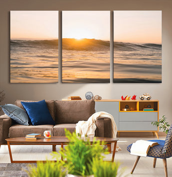16973771-MGV-CV-36X24-Calm Water Wall Art Canvas Print, Framed Sunset Waves Art Picture Print, Coastal Warmth Perfect Warm Minimalist Decor Artwork