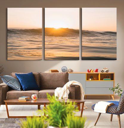16973771-MGV-CV-36X24-Calm Water Wall Art Canvas Print, Framed Sunset Waves Art Picture Print, Coastal Warmth Perfect Warm Minimalist Decor Artwork